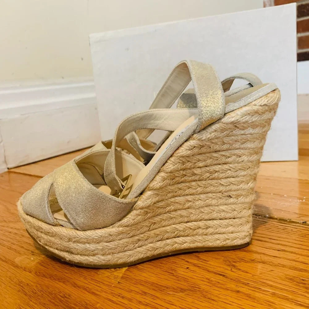Jimmy Choo Espadrille Wedge Nude Beige Size 8.5 - Picture 10 of 16